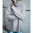 thumbnail image 6 of Women Oversized High Neck Pullover Sweater Cable Knit Long Sleeve Sweater Tops Gray L, 6 of 9