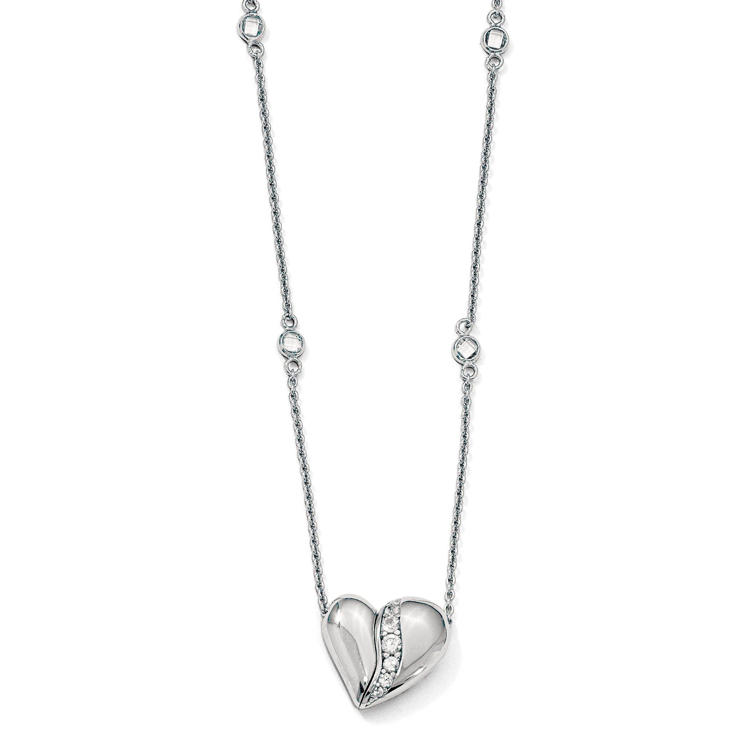 Sterling Silver Polished w Sapphire Magnetic Heart Adjustable Necklace by