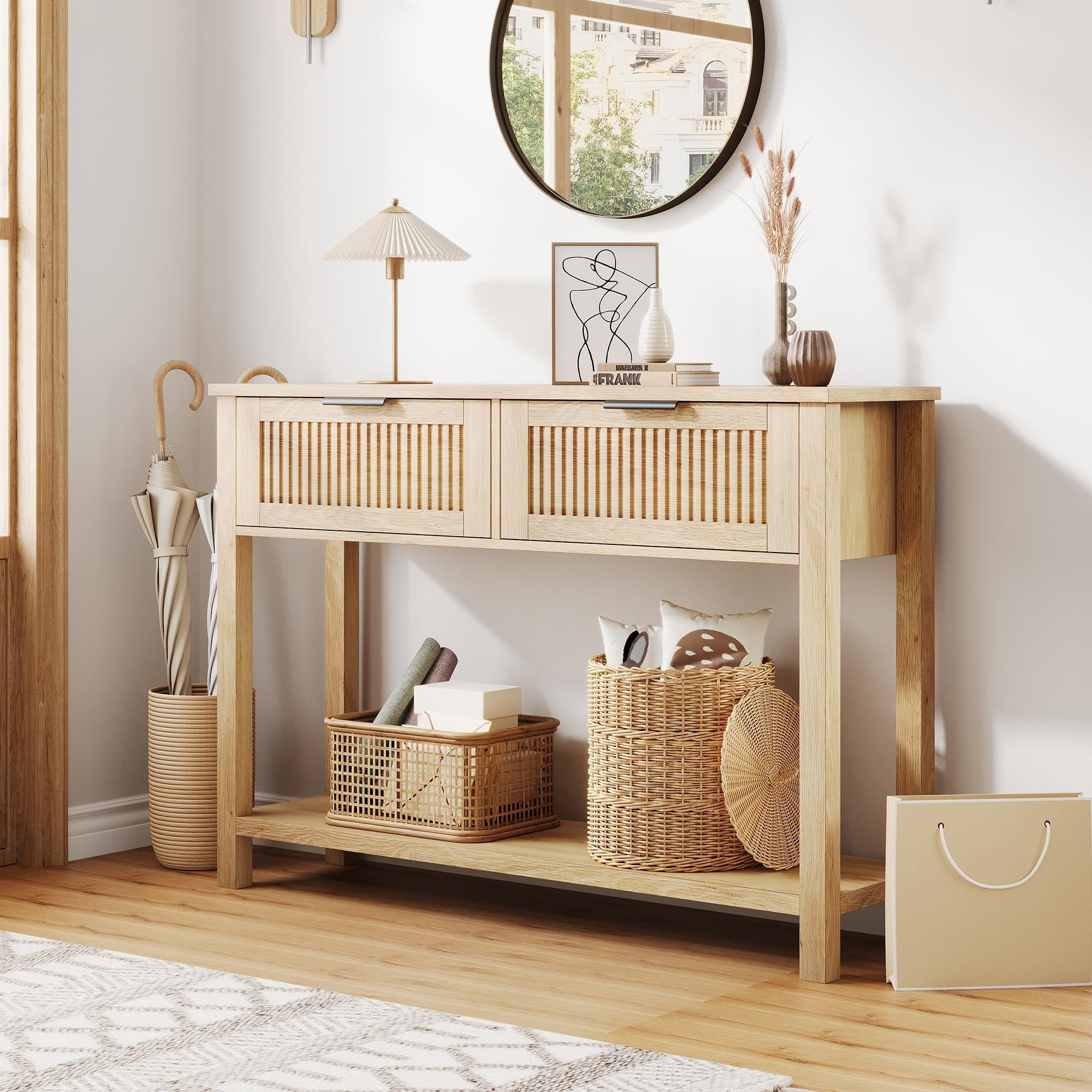 Accreate Fluted Entryway Table with 2 Drawers, Console Table for Entryway, Wooden Sofa Table for Living Room, Foyer
