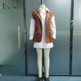 thumbnail image 3 of Ensemble Deux Pièces pour Femmes Automne Mode Décontractée Col à Revers Uni Blanc Manches Longues Mini Robe Chemise Veste Marron avec Poche, 3 of 6