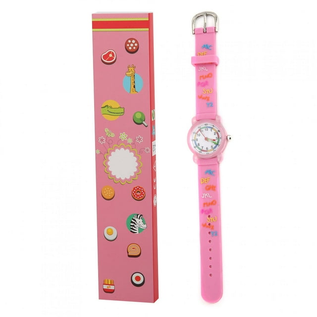 Reloj de pulsera para niños con diseño de letras, resistente al agua, con reconocimiento de tiempo, color rosa
