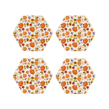 

Junzan Autumn Plants Print Coasters for Drinks - Leather Coasters Set of 4 for Coffee Table for Housewarming/Kitchen/Bar/Decor-Hexagon