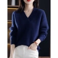 thumbnail image 5 of Suéter de punto suelto para mujer, jersey con Base de cuello en V, suaves y cálidas prendas de punto, Tops casuales elegantes, Otoño e Invierno, 5 of 5