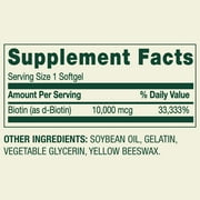 Spring Valley Biotin Dietary Supplement Softgels for Hair/Skin/Nails Health, 10,000 mcg, 120 Count