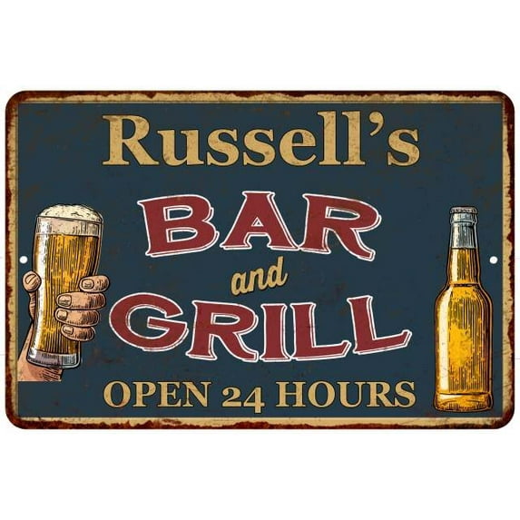 Russell's Green Bar and Grill Sign 8 x 12 High Gloss Metal 208120044766