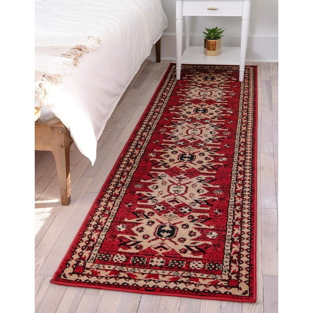Unique Loom Taftan Collection Border Geometric Tribal Inspired Design Area Rug, 2 ft 7 in x 10 ft, Red/Gold