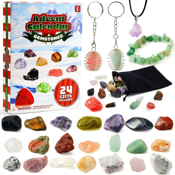 Joyfy 2025 Christmas Advent Calendar Gemstones, 24 Days Christmas Countdown Calendar, Rock Collection Gemstones for Kids, Xmas Party Favors Supplies