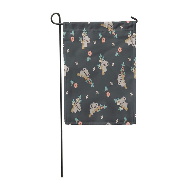 SIDONKU Gray Baby Cute Cartoon Koala Floral Pattern Jungle Aboriginal Garden Flag Decorative Flag House Banner 28x40 inch