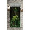 thumbnail image 3 of Ambesonne Green Quilted Bedspread Set 2 Pcs, Surreal Forest House, Twin Size, Hunter Green Army Green, 3 of 3