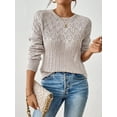 thumbnail image 6 of Women'S Crewneck Long Sleeves Crochet Light-Weight Knit Sweaters for Women Trendy Fall Outfits Apricot L, 6 of 8