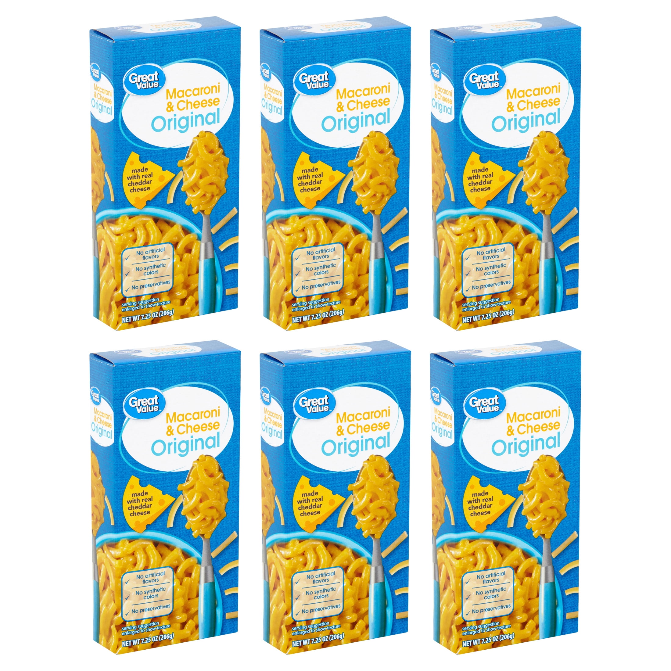 (6 pack) Walmart Great Value Original Macaroni & Cheese, 7.25 oz