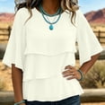 thumbnail image 7 of SETOOFF Womens 3/4 Length Sleeve Tops Chiffon Blouses Round Neck Multi Layer Ruffle Flare Sleeve Loose Casual Shirts Women Spring Summer Office Daily Outfit, 7 of 7