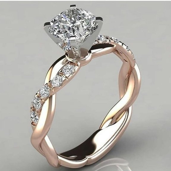Women's Fashion 925 Sterling Silver Two Tone 18k Rose Gold Diamond Ring
