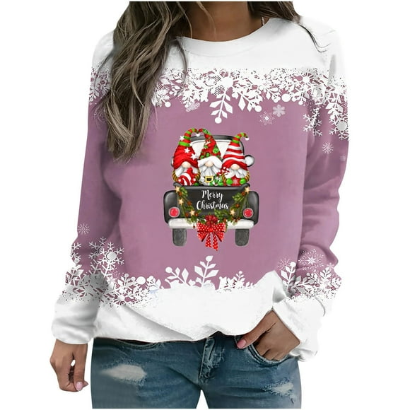 Tetras Tops for Women Trendy,Women's Winter Printed Loose T-Shirt,Long Sleeves Blouse,Round Neck Casual Tops