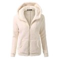 thumbnail image 3 of Frontwalk Women Front Zip Sherpa Hoodie Coat Casual Long Sleeve Fleece Sherpa Cardigans Solid Color Fall Sweatshirt Apricot L, 3 of 3