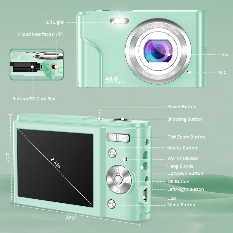 Digital Camera Autofocus 1080P, 48MP Webcam Point and Shoot Camera