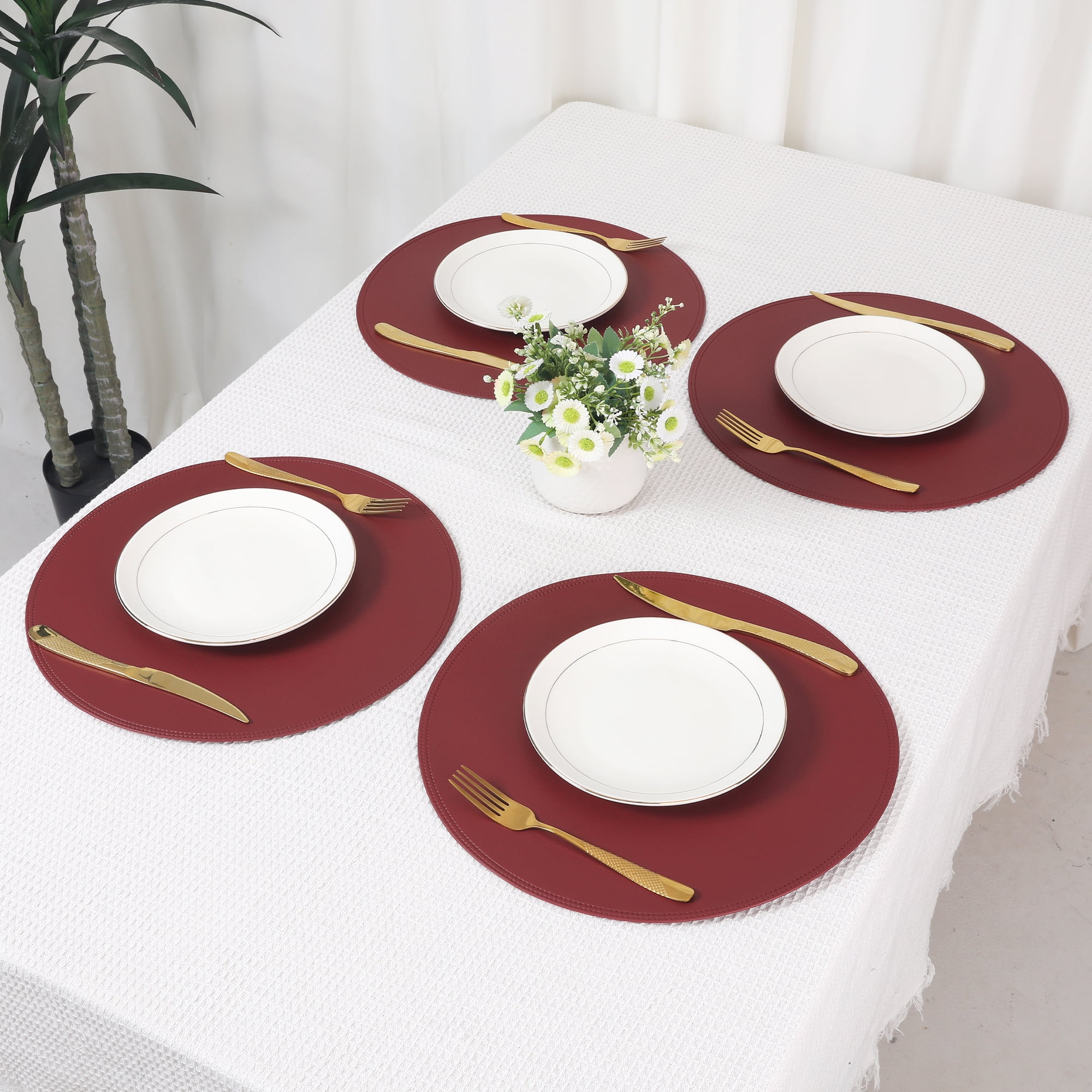 Unique Bargains Set of 6 Faux Leather Placemats Red