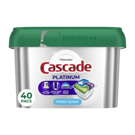 Cascade Platinum Dishwasher Pods, Dishwasher Detergent, Dish Detergent Soap, Fresh, 40 Count