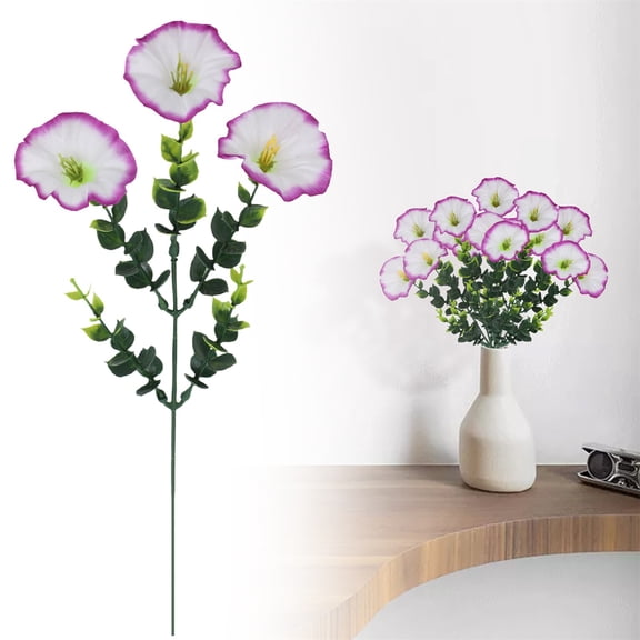 Artificial Petunia Flower Stems, Fake Silk Decorative Blooms, Indoor Outdoor Artificial Flowers - 1Pc Purple White Edge Petunia Single Stem 30cm/11.81in for Vase Table Wedding Home Decor
