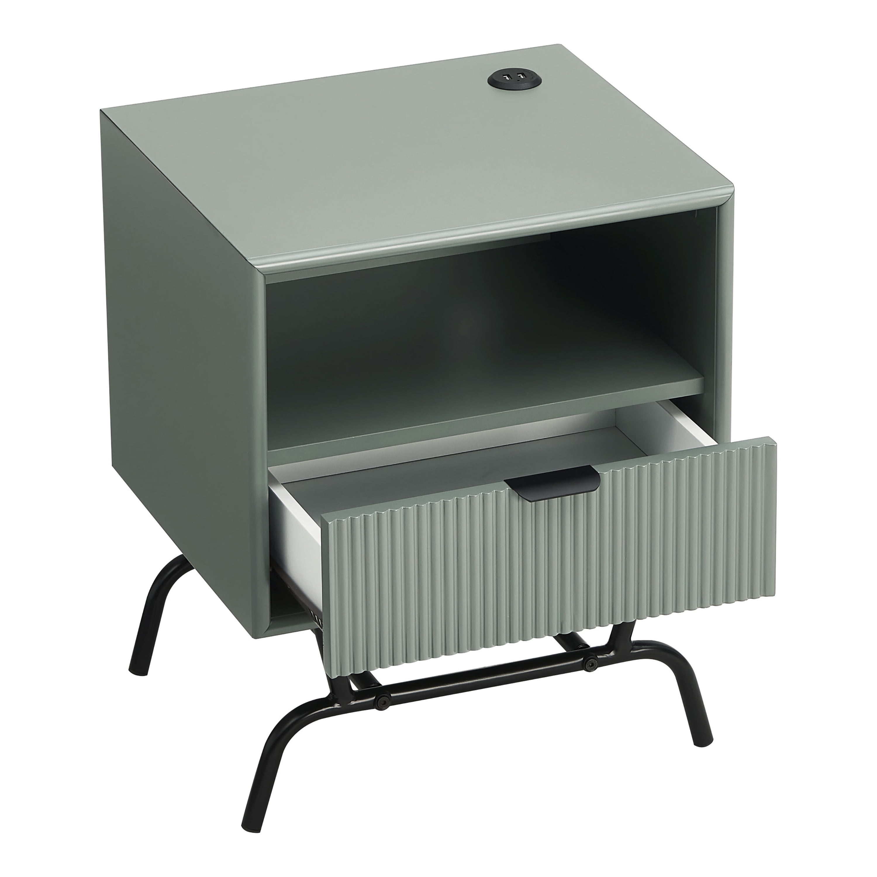 Furniture of America Estee 1-Drawer Wood Indoor End Table with USB Port, Sage Green