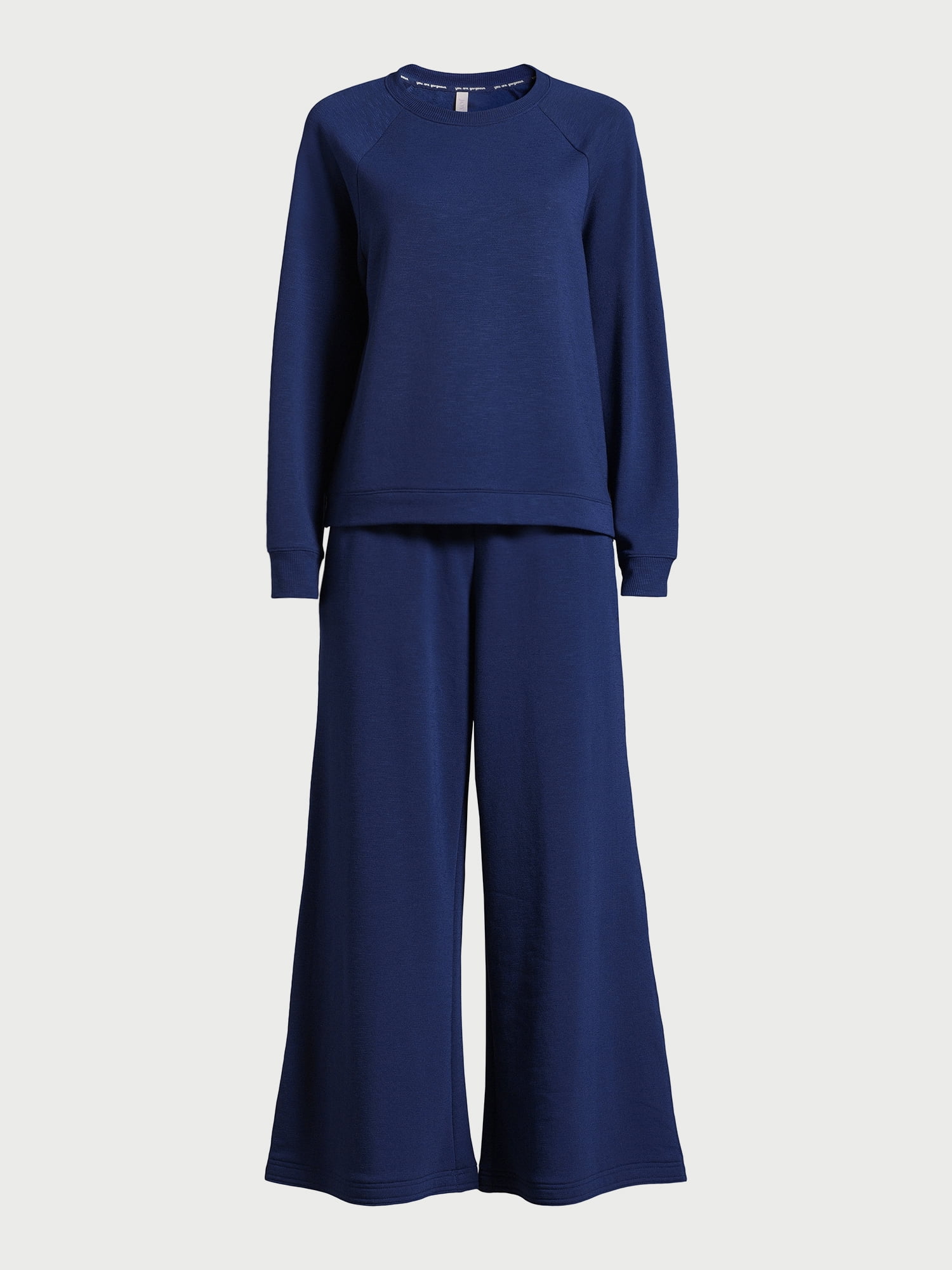 Joyspun Women's Fleece Sleep Top and Wide Leg Pants Pajama