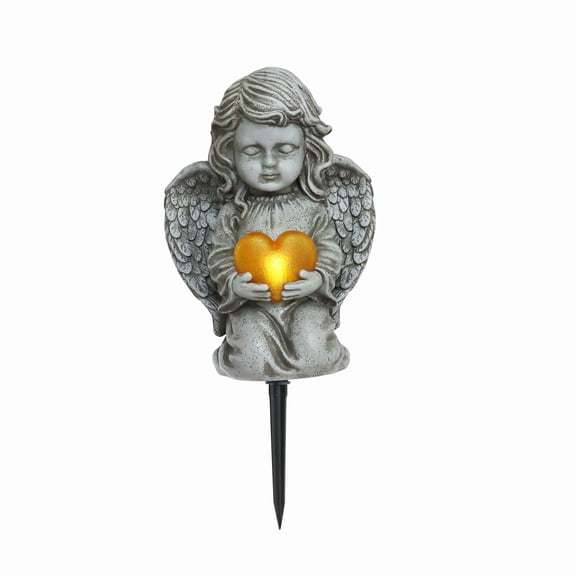 Mainstays 12.2” Solar Cherub Memorial Garden Statue With Heart Decoration