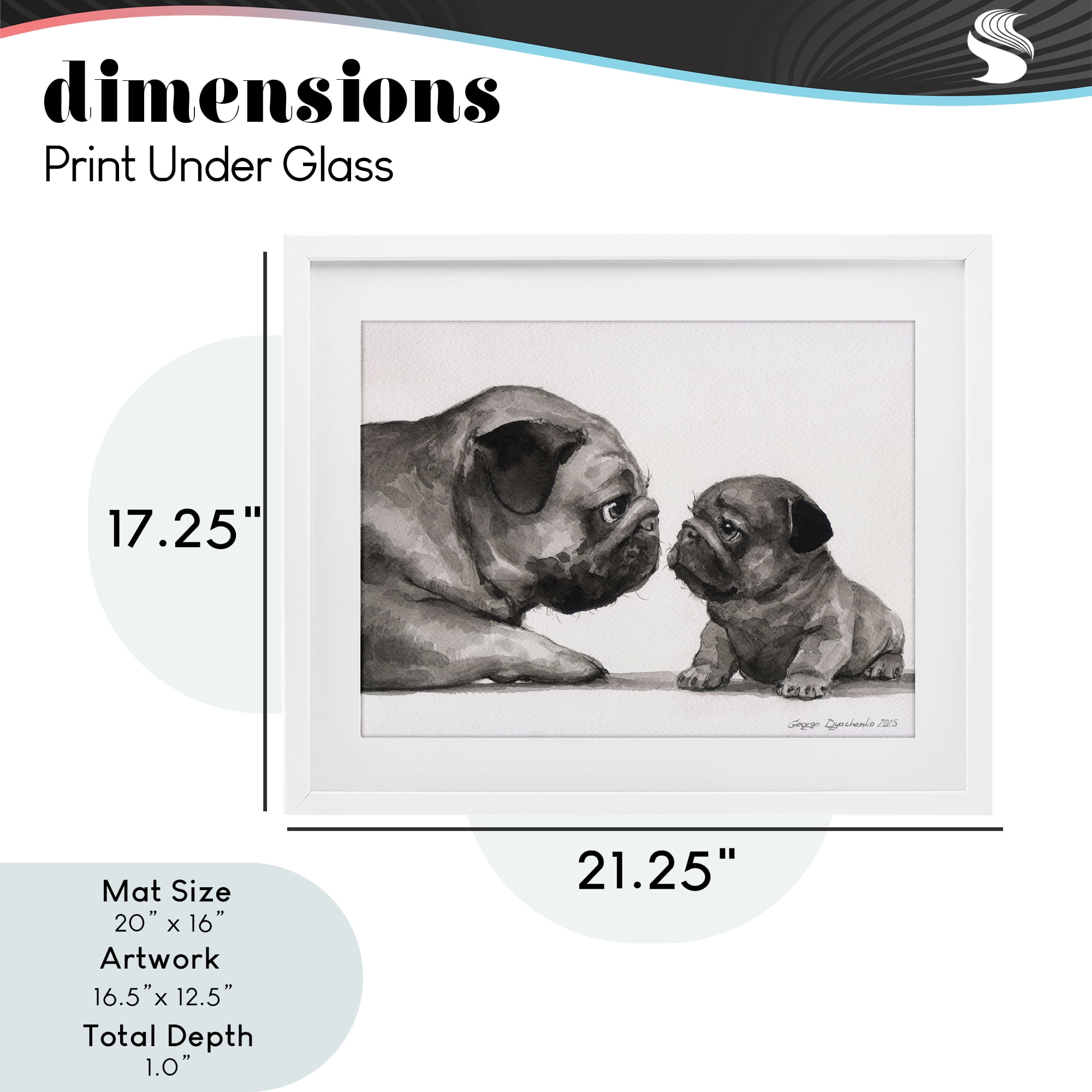 Stupell Industries Pug And Her Puppy White Framed Print Under Glass, design by George Dyachenko