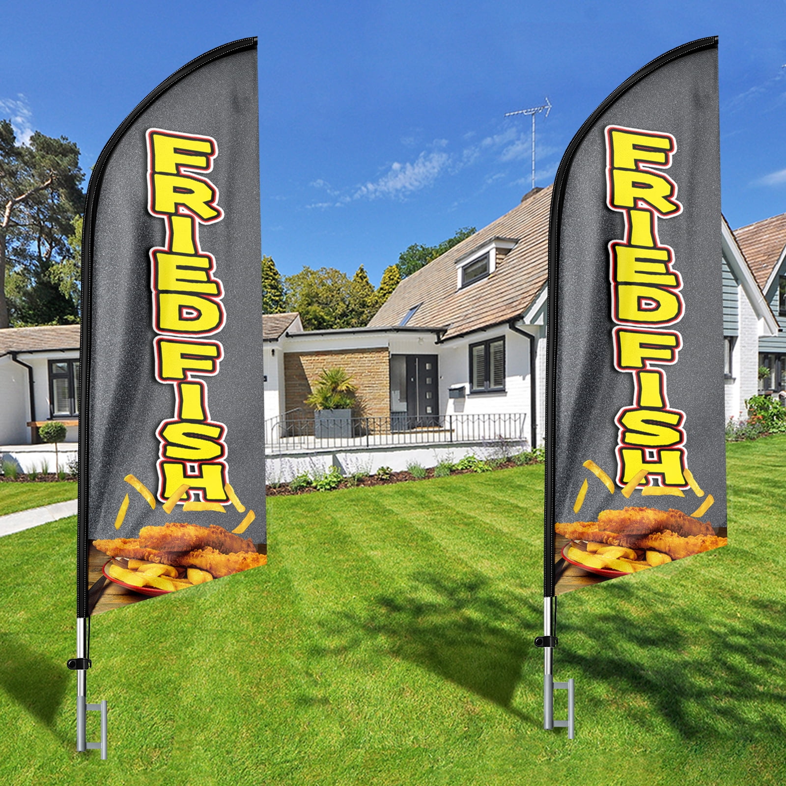 Fried Fish Sign Feather Flag,8FT Fried Fish outdoor advertising flag, Fried Fish Business Sign,Fried Fish Swooper Flag（FLAG ONLY）