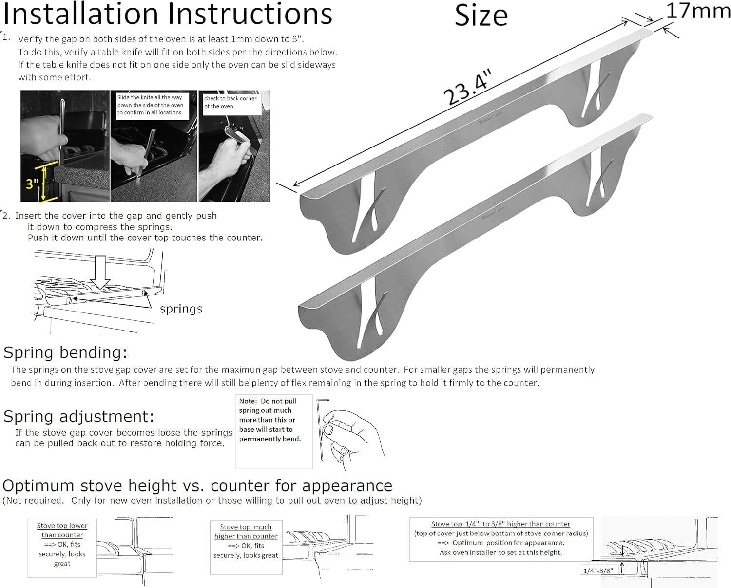 Navellon Stove Gap Covers 23.4" 316 Stainless Steel, Range Trim Kit Between Stove Top & Counter
