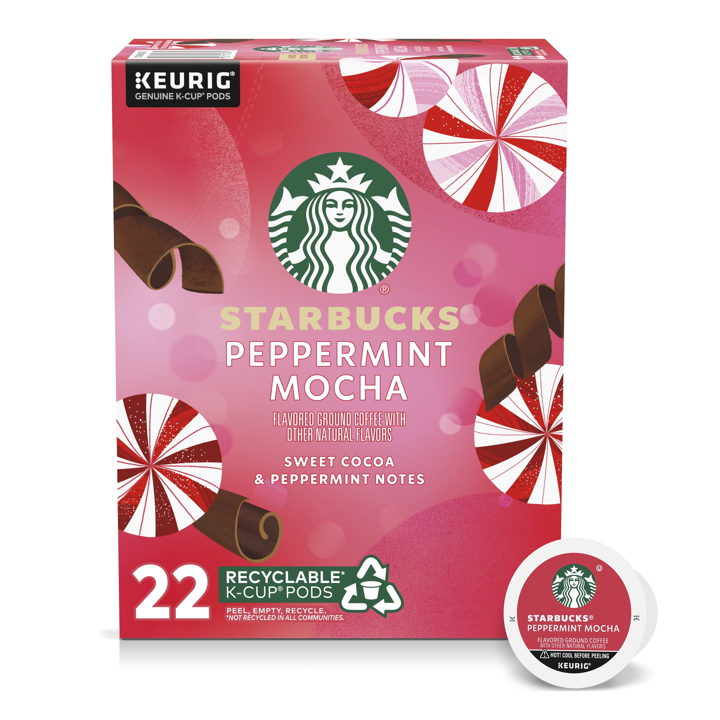 Starbucks Peppermint Mocha, Flavored K-Cup Coffee Pods, 100% Arabica, Naturally Flavored, Limited Edition, 22 ct