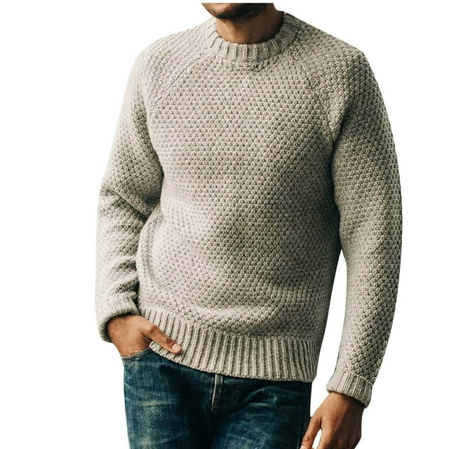 EGNMCR Mens Sweater Mens Crewneck Retro Pullover Long Sleeve Sweater