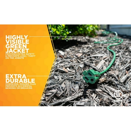 Woods 990394 16/3 80' Green SJTW Landscape and Patio Extension Cord
