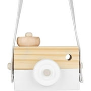Mini Wooden Camera Toys Baby Kids Neck Hanging Photographed Props Camera Toy with Rope Child Learning Toys(White)