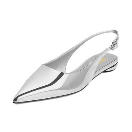 XYD Women Classic Pointed Toe Flats Slip On Slingbacks BackStrap Casual Walking Office Shoes Size 11.5 Silver