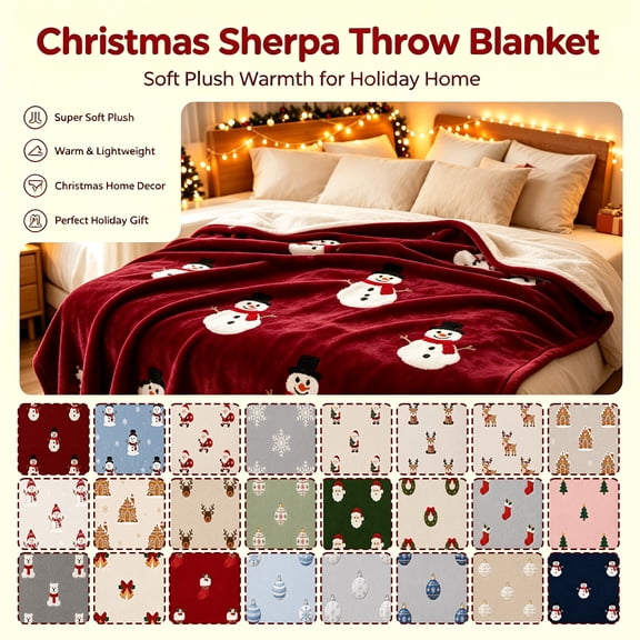 Christmas Throw Blanket Soft sherpa Couch Blanket, Cozy Holiday Throw for Living Room Bedroom Family Gift by PALIFEUR