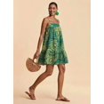 thumbnail image 4 of Green All-Over Print Spaghetti Strap Mini Sundress For Women, Boho Tropical Vacation Dress, 4 of 8