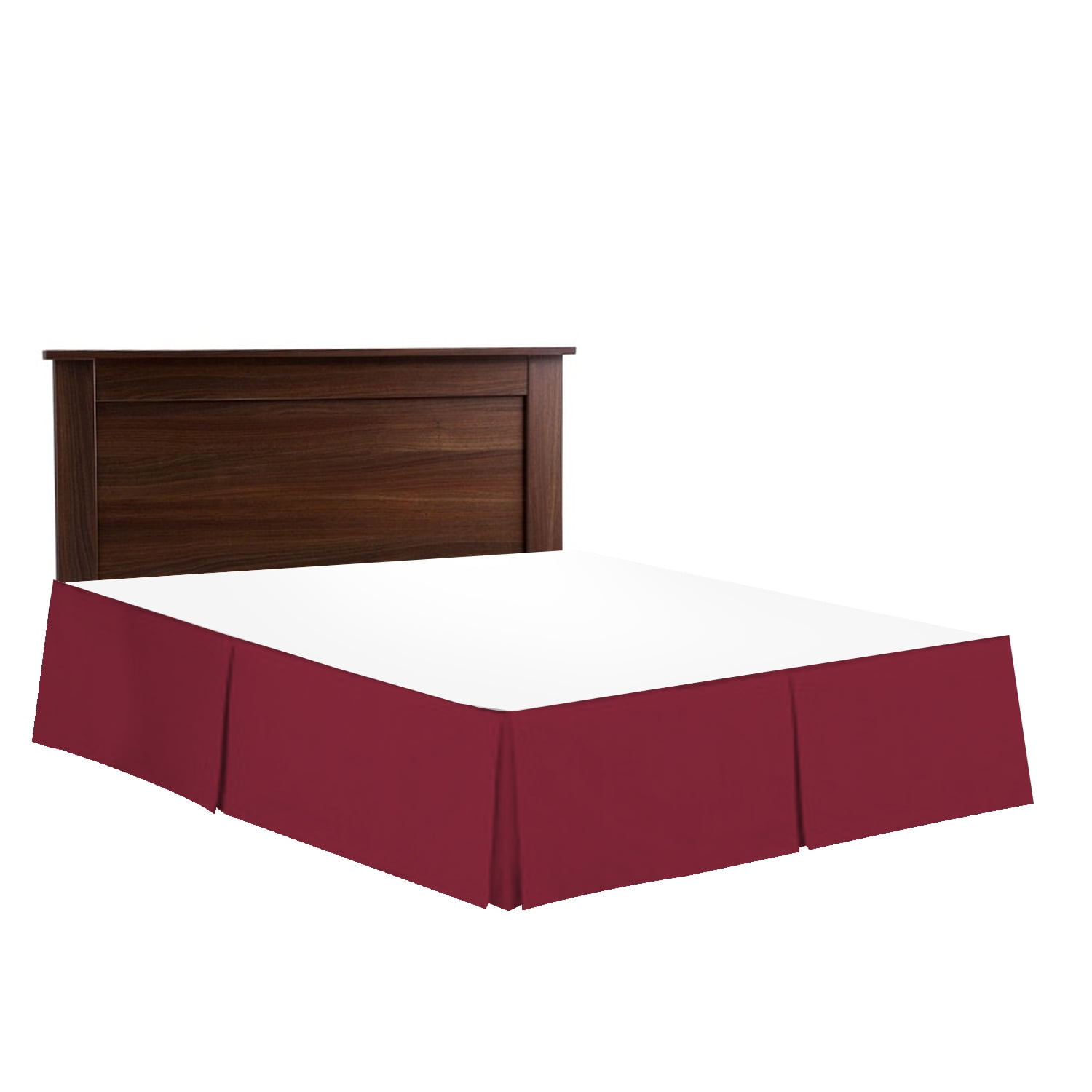 14" Tailored Pleated Bed Skirt Dust Ruffle, Full XL, Burgundy, by Clara Clark