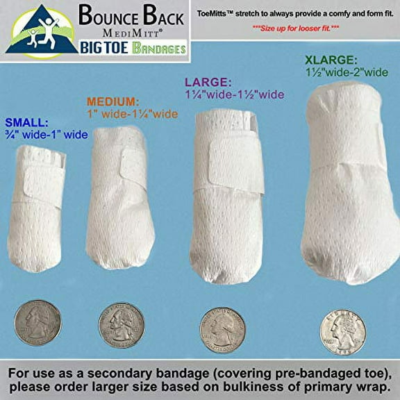 ToeMitt Big Toe Bandages Non-Adhesive (Full Coverage Big Toe Bandage) (Large 10-Pack)