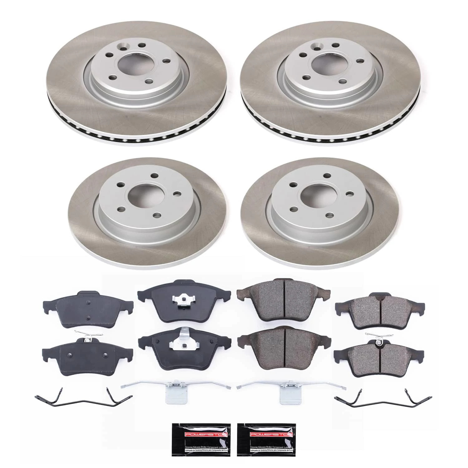 PowerStop Front and Rear Semi-Coated Rotor and Low-Dust Ceramic Brake Pad Kit SC5469
