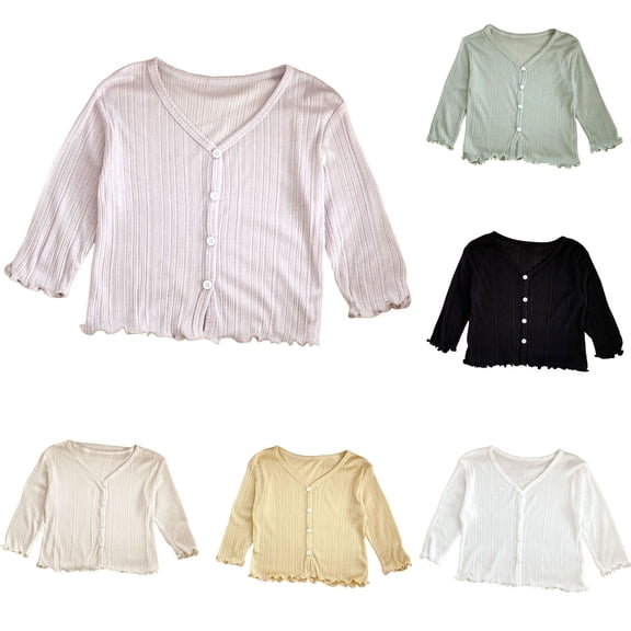 Miluxas Girls Cropped Cardigan Shrugs for Dresses Tops V Neck Button Down Cardigans Yellow 90(90)