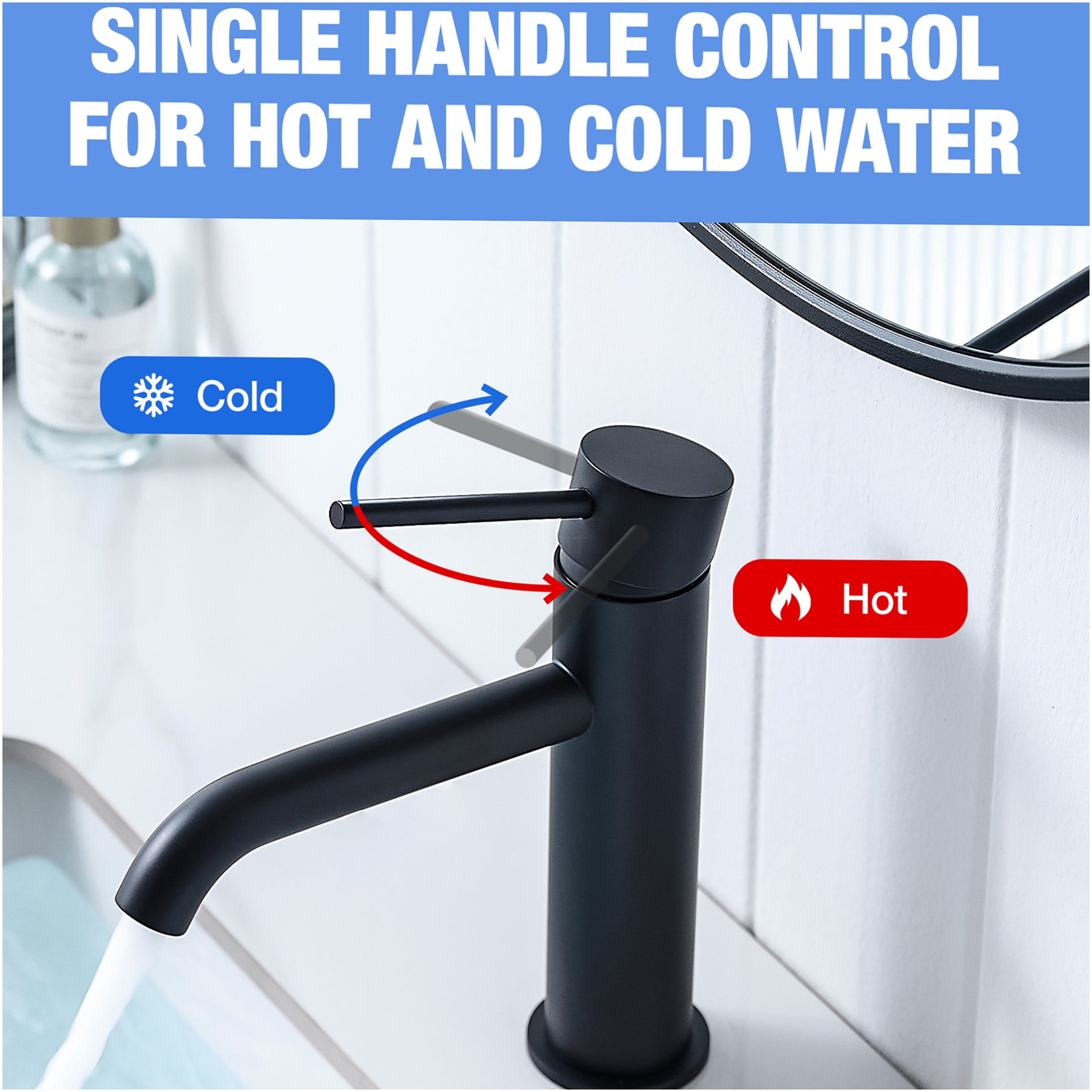 JERFIT Modern Single Hole Bathroom Faucet, Waterfall Black Vessel Sink Faucet with Single Lever Handle, Brushed Nickel Finish for Vanity Basin