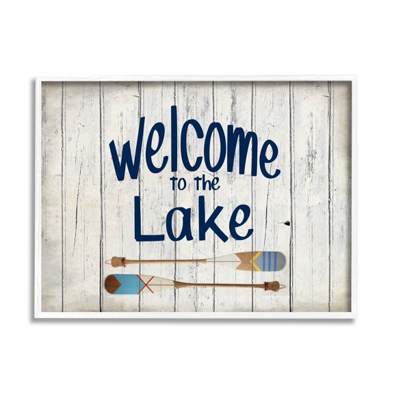 Stupell Industries Welcome to Lake Greeting Boat Oars Lakehouse Blue Greeting, 16 x 20,Design by Kimberly Allen