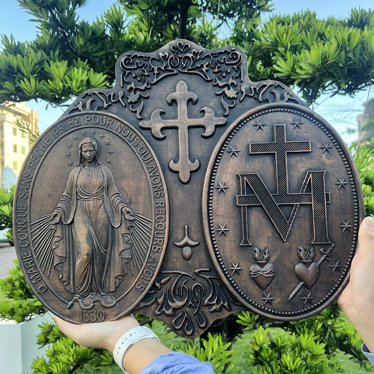 Miraculous Medal Wood Carving Decor - Medal of Our Lady of Graces