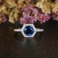 thumbnail image 4 of HeartsAndYou 2ct Round Natural Blue Sapphire & Diamond Hexagon Halo Ring 14k SOLID White Gold, 4 of 9