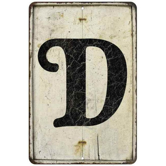 Capital Letter D Vintage Look Chic Distressed 12x18 Metal Sign