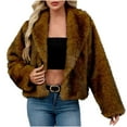 thumbnail image 2 of SwiftWear Womens Winter Trendy Long Sleeve Furry Faux Fur Jackets Lapel Warm Open Front Cropped Coat Outwear​, Yellow, 2 of 6