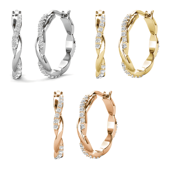 Cate & Chloe Pack of 3 - Lauren 18k Gold Plated 22mm Hoop Earrings with Swarovski Crystals for Women