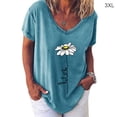 thumbnail image 2 of Qarigey Camiseta de mujer con cuello en V y estampado de flores, manga corta, tela suelta Prendas para la parte inferior del cuerpo azul 3XL, 2 of 3