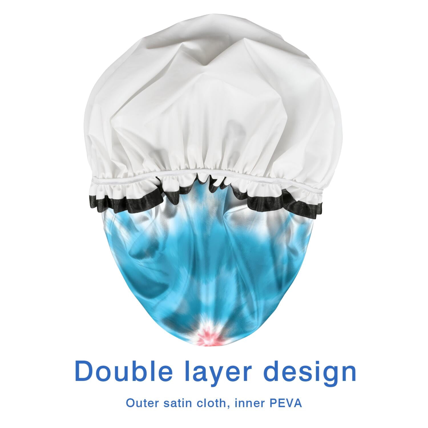 Shower Caps,Red Blue Tie Dye Spiral Waterproof Shower Cap for Women 4 Pieces,Double Reusable Hair Cover for Shower PEVA Elastic Stretch Hem