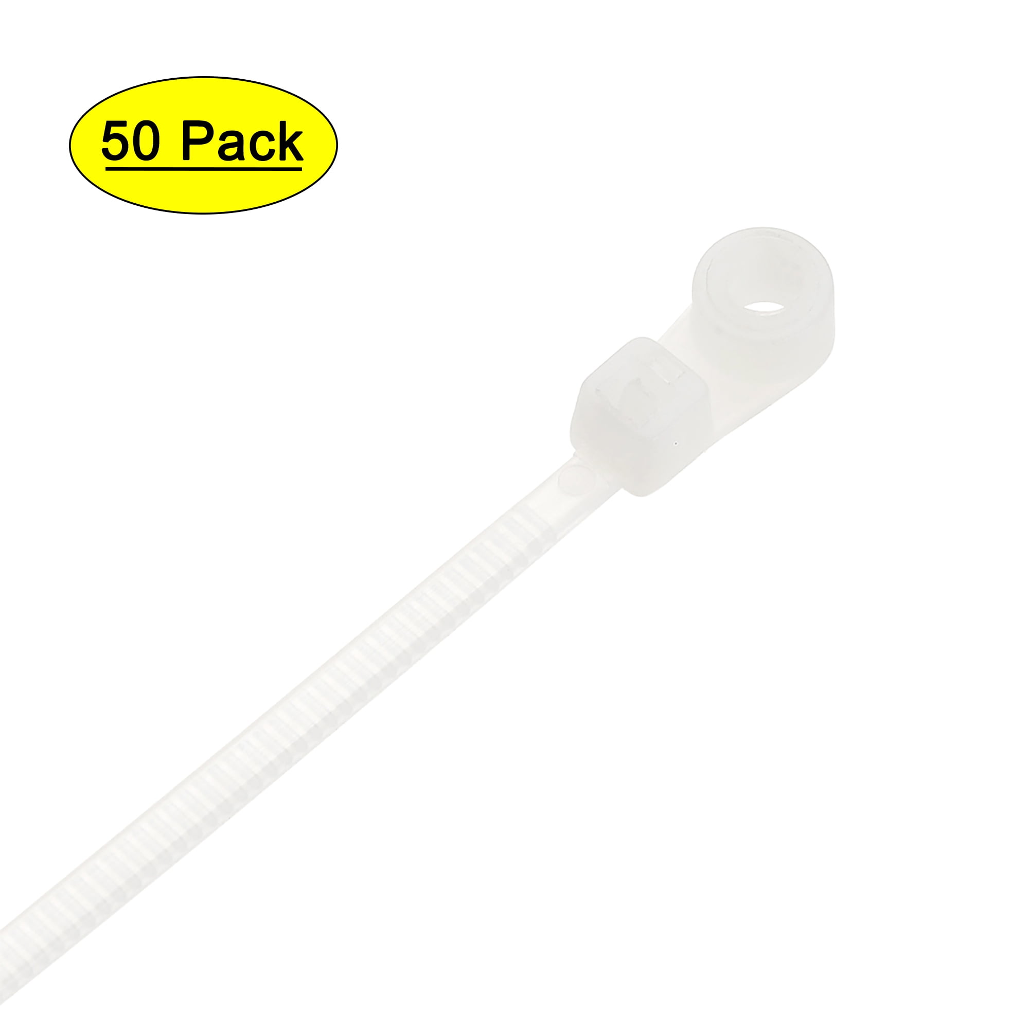 Uxcell Cable Zip Ties Mount Head Screw Hole Nylon Wire Strap 10' x 0.2' White 50pcs